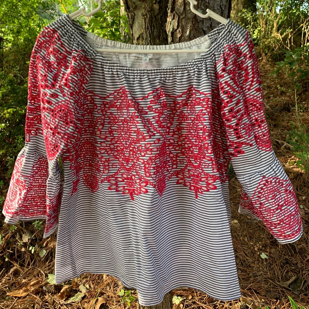Seersucker Blue & Pink Top